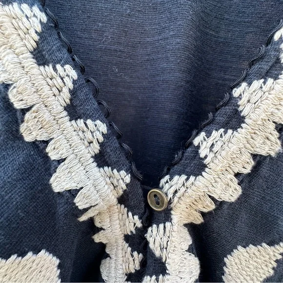 Free People Geometric Embroidery BOHO Top Drawstring Front Arts Balloon Sleeve L - Picture 5 of 17